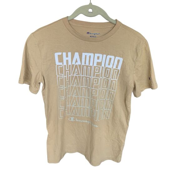 Champion Other - Champion Graphic T-Shirt Boys Medium 10/12 Short Sleeve Crew Neck Logo Youth Tan